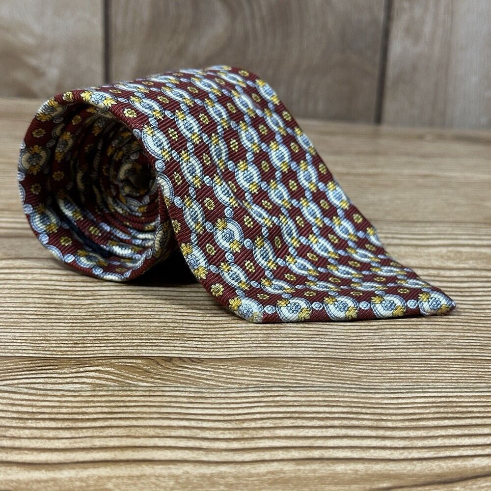 Nina Ricci Men’s Silk Necktie Tie Burgundy Floral Pattern Made In Paris 57”x4”